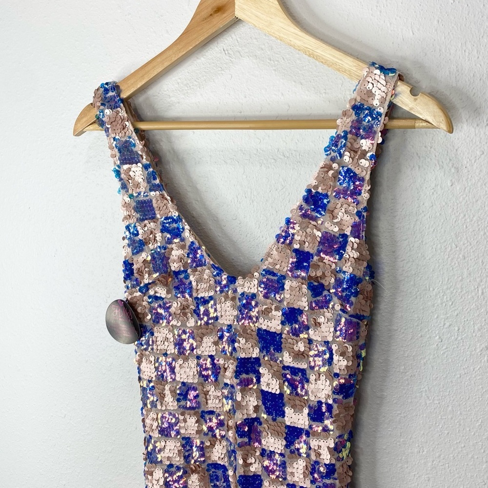 L’ATISTE Checkered Sequin Midi Dress In Multicolor Small NWT - Picture 7 of 13
